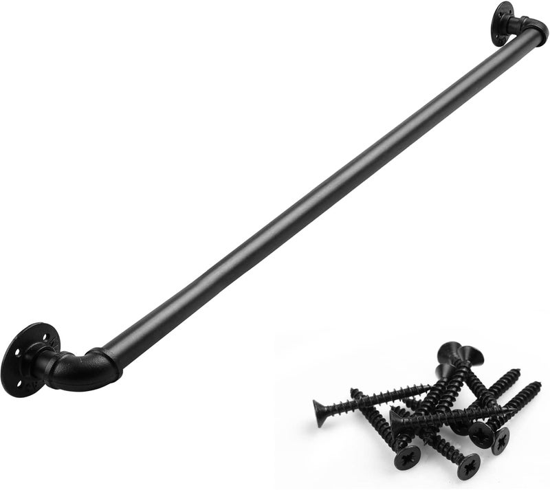 RECTOO Pipe Stair Handrail, 3 Ft Metal Staircase Handrail, Black Galvanized Industrial Iron Hand Rail for Indoor & Outdoor Wall Mount Support, Wall Hand Railing,Safety Handle, Steps Baluster(HR01) - Image 1